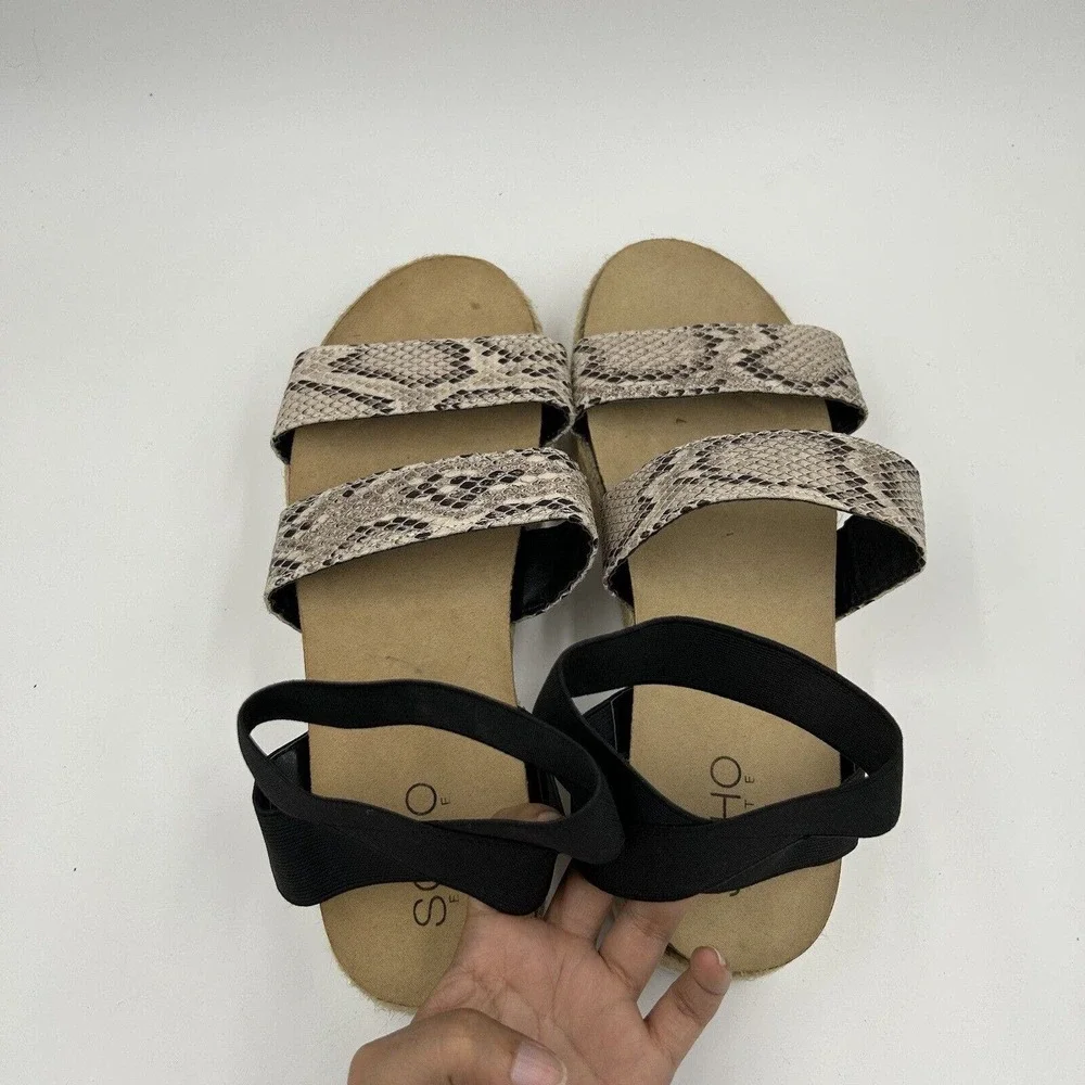 Soho Elite Sandals Womens Size 10 Faux Snake‎ Strappy Espadrille Platform Cork
